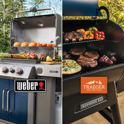 weber and traeger grills side-by-side